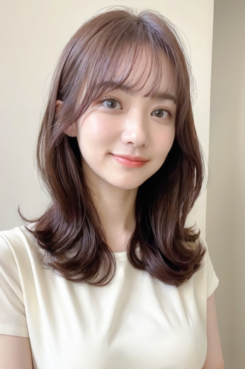 【ふんわり外ハネが可愛い、好印象セミディスタイル】